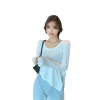 New Korean-style round-neck, thin, loose, slit and irregular base layer top for women's spring and autumn Item Picture